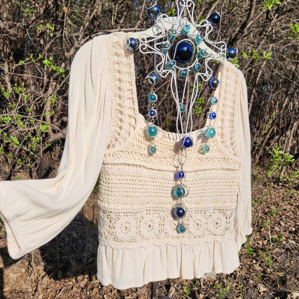 Hem & Thread Cream Crochet Crop Top
